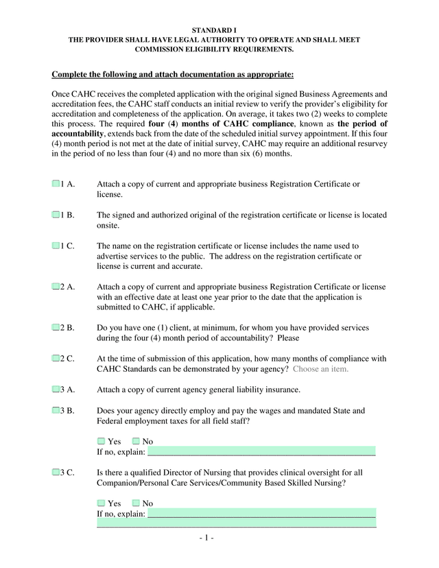 CAHC Provider Accreditation Application screenshot