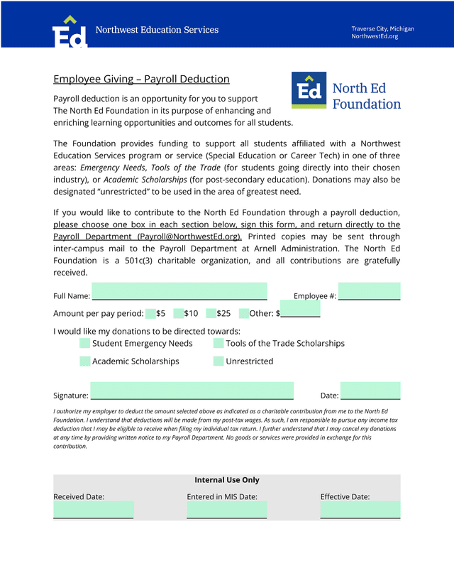 Employee Giving  Payroll Deduction screenshot