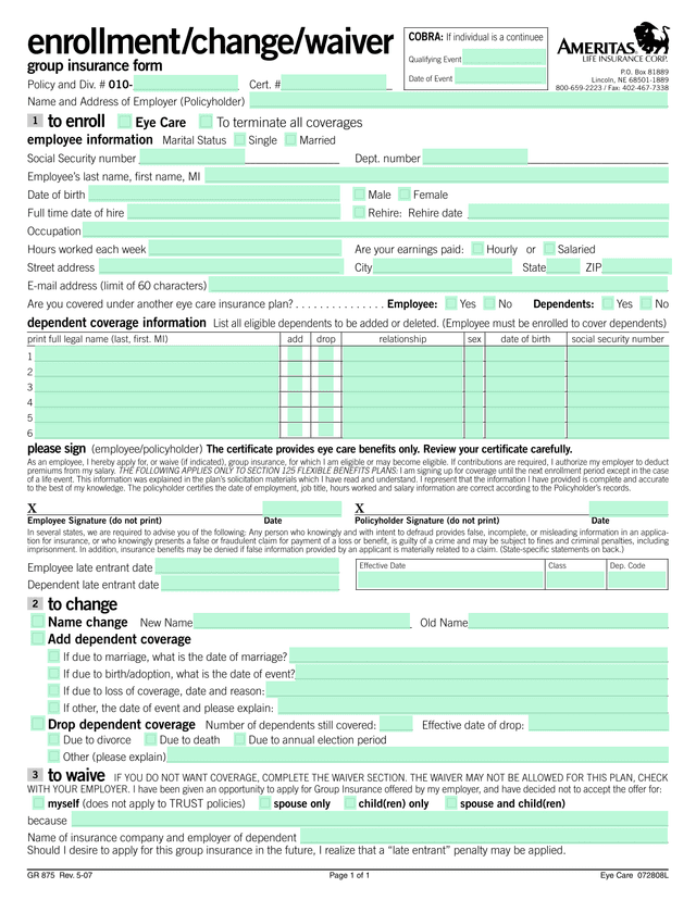 Group Insurance Form   Eye Care screenshot