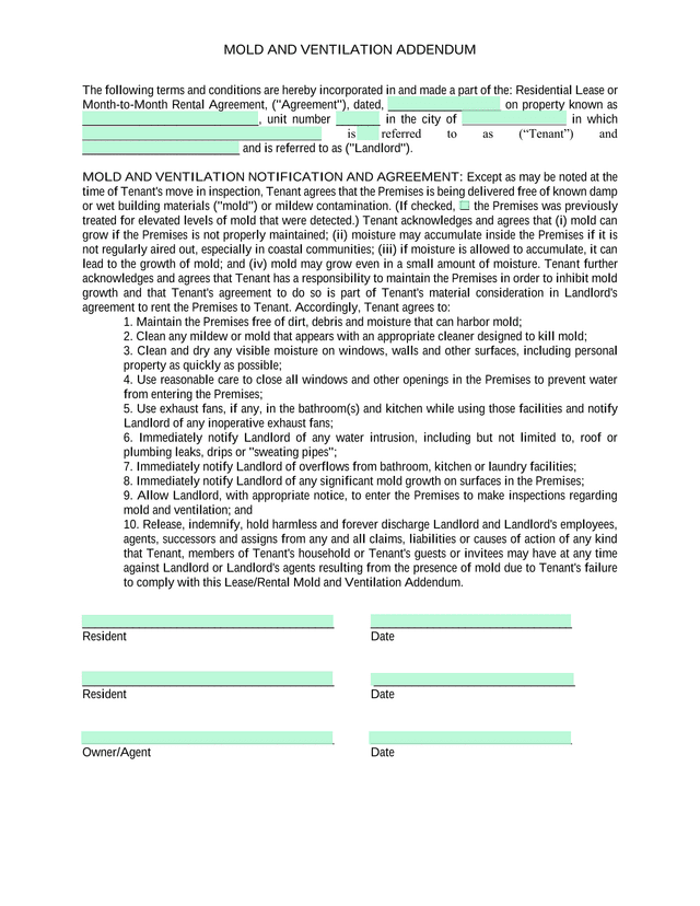 Mold And Ventilation Addendum screenshot