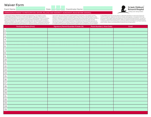Waiver Form screenshot