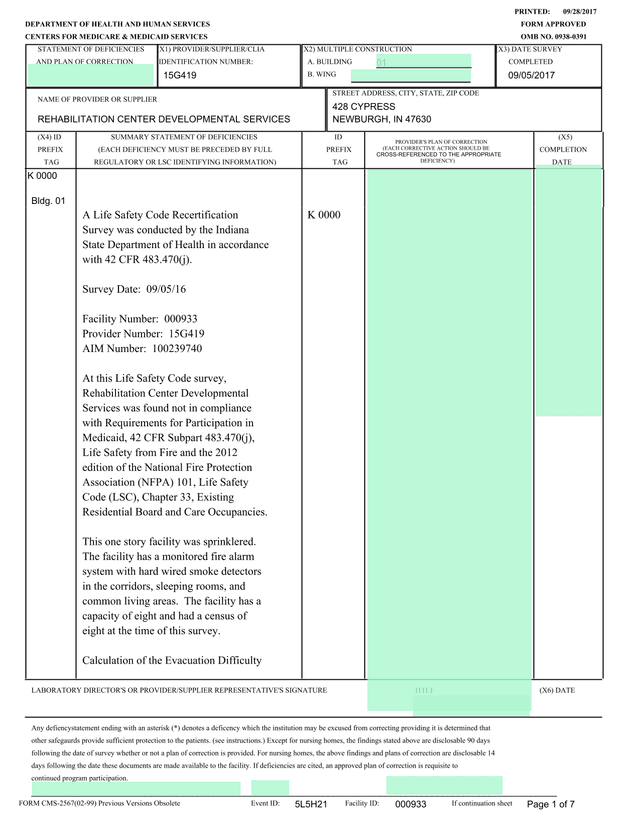 Statement Of Deficiencies And Plan Of Correction screenshot