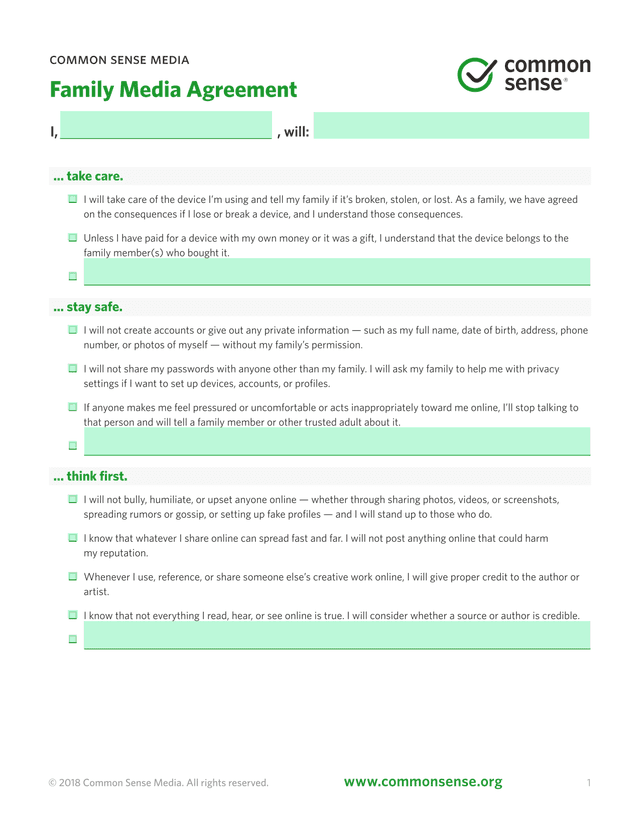 Family Media Agreement screenshot