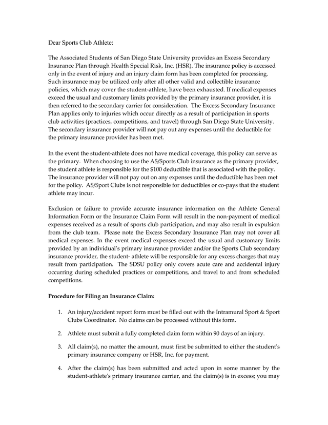 Excess Secondary Insurance Plan For Sports Club Athletes screenshot