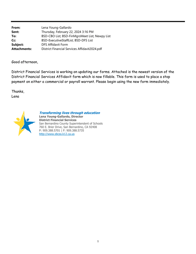 District Financial Services Affidavit screenshot