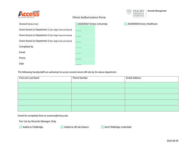 Client Authorization Form screenshot