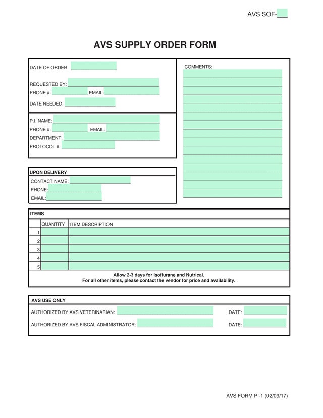 LS Supply Order Form screenshot