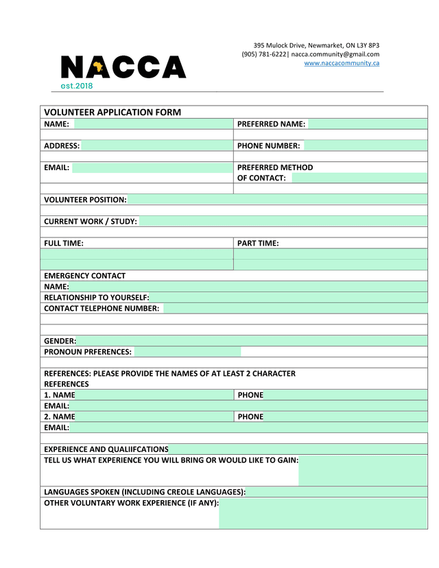 Volunteer Application Form screenshot