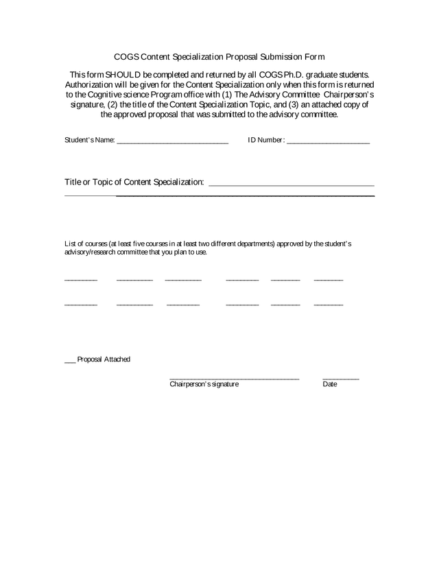 COGS Content Specialization Proposal Submission Form screenshot