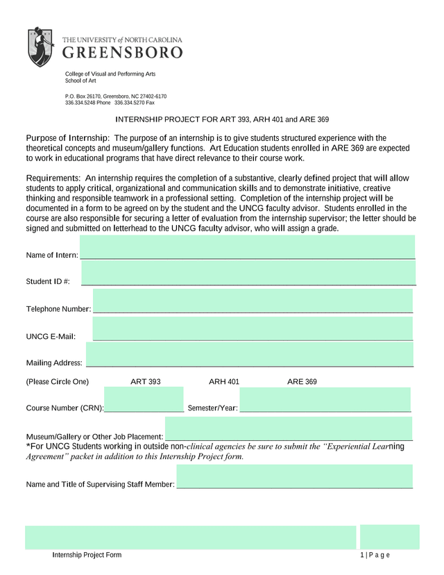 Internship Project Form screenshot