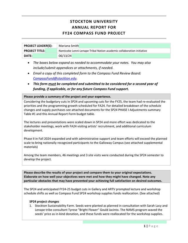 Stockton University Annual Report For FY24 Compass Fund Project screenshot