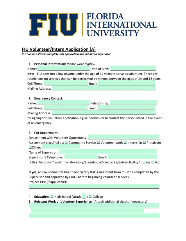 FIU VolunteerIntern Application (A) screenshot