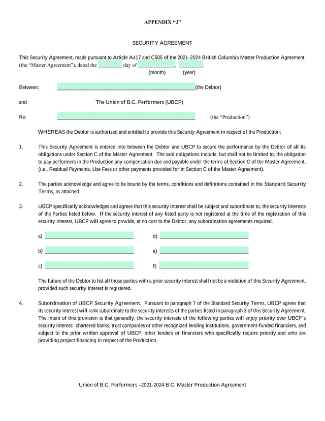 UBCP Security Agreement screenshot