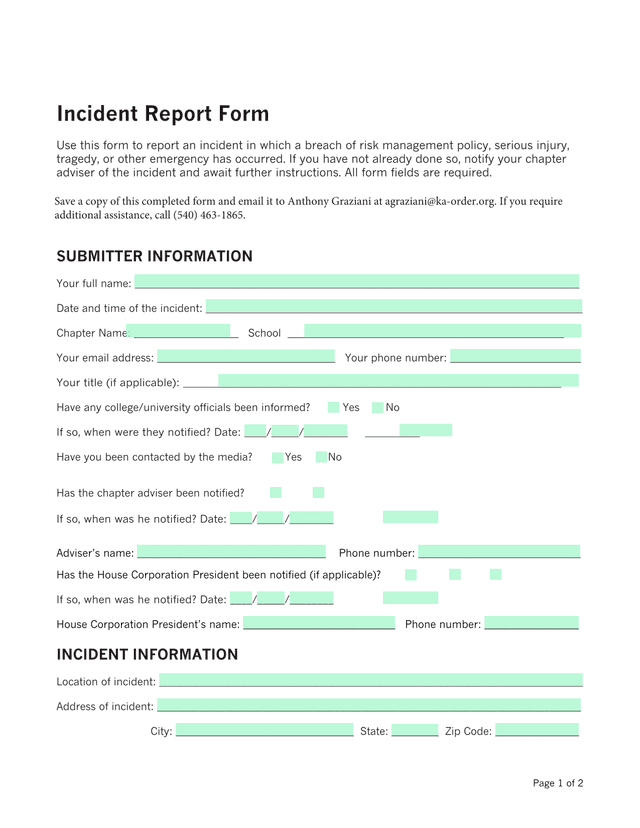 Incident Report Form screenshot