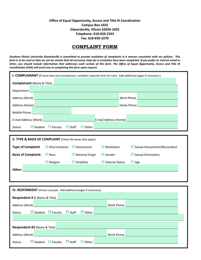 EOA Complaint Form screenshot