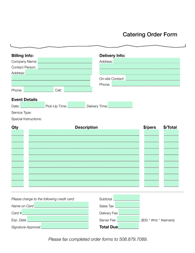 Catering Order Form screenshot
