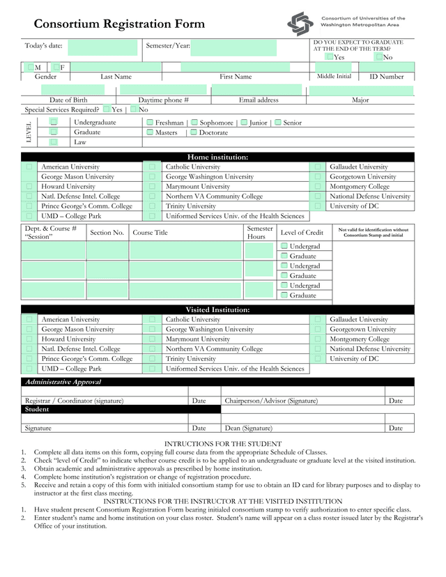 Consortium Registration Form screenshot