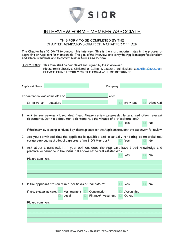 INTERVIEW FORM  MEMBER ASSOCIATE screenshot