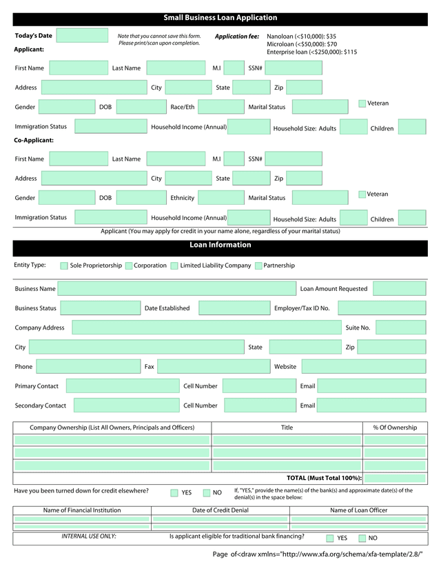 Small Business Loan Application screenshot