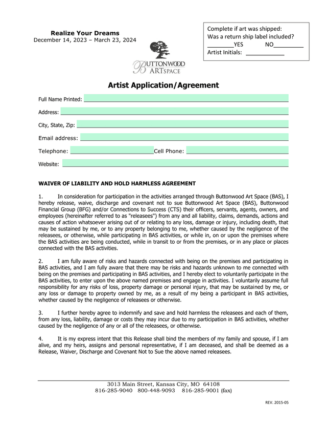 Artist ApplicationAgreement screenshot