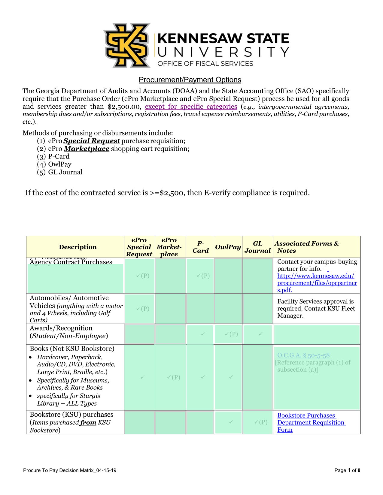 Procure To Pay Decision Matrix screenshot