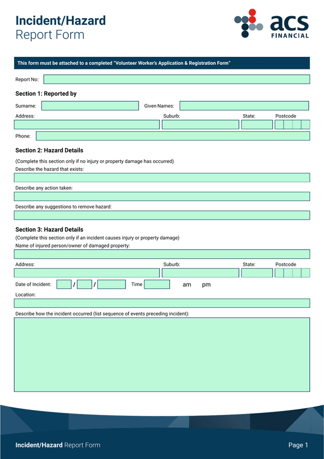 IncidentHazard Report Form screenshot