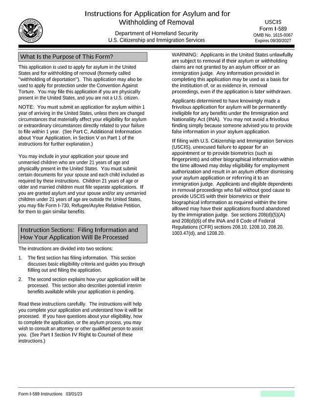 Form I 589 Instructions screenshot