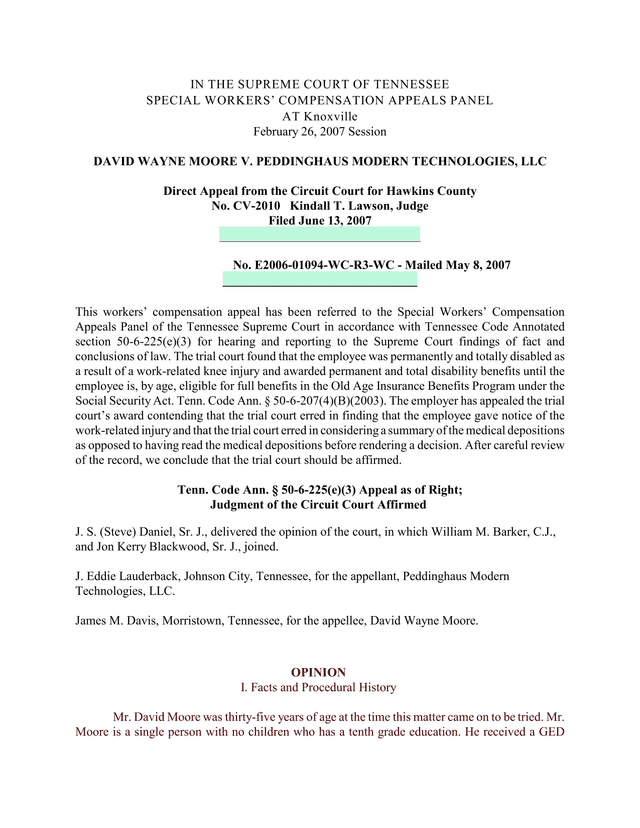 Moore V. Peddinghaus Modern Technologies, LLC Supreme Court Case screenshot