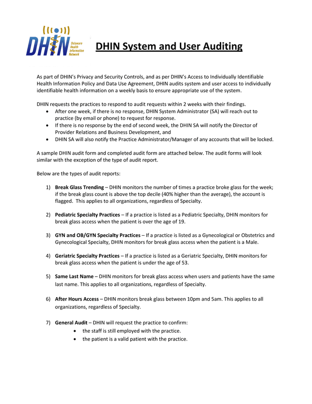 DHIN System And User Auditing screenshot