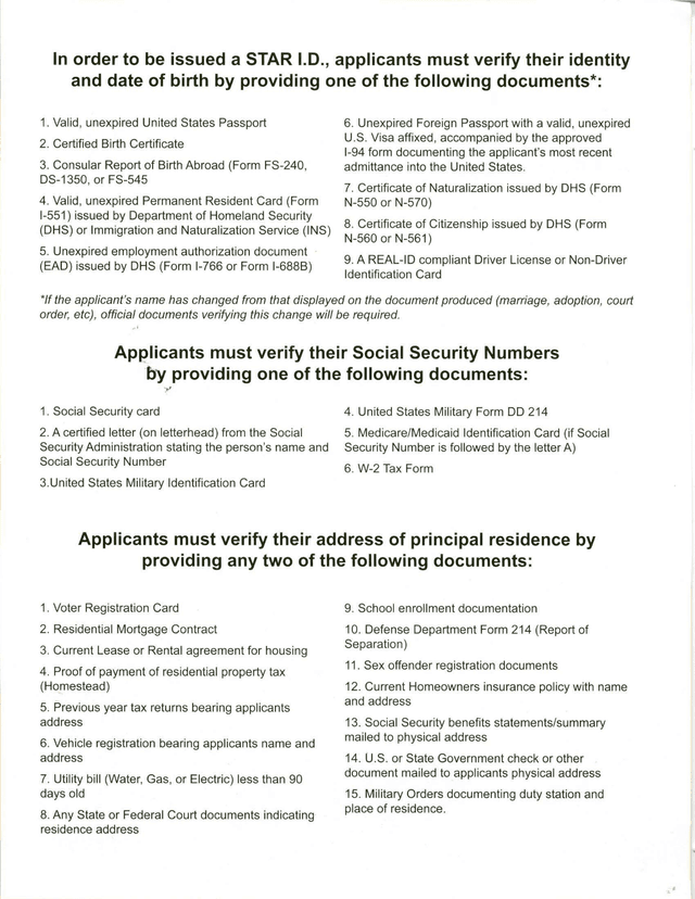STAR I.D. Application Requirements screenshot