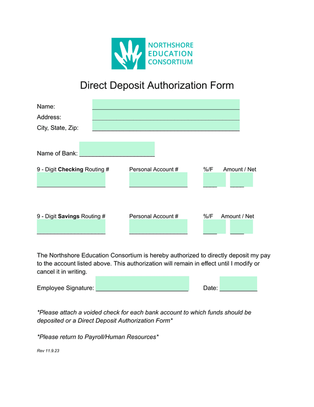 Direct Deposit Authorization Form screenshot