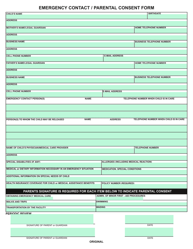 Emergency Contact  Parental Consent Form screenshot