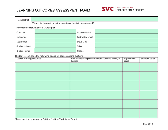 Learning Outcomes Assessment Form screenshot
