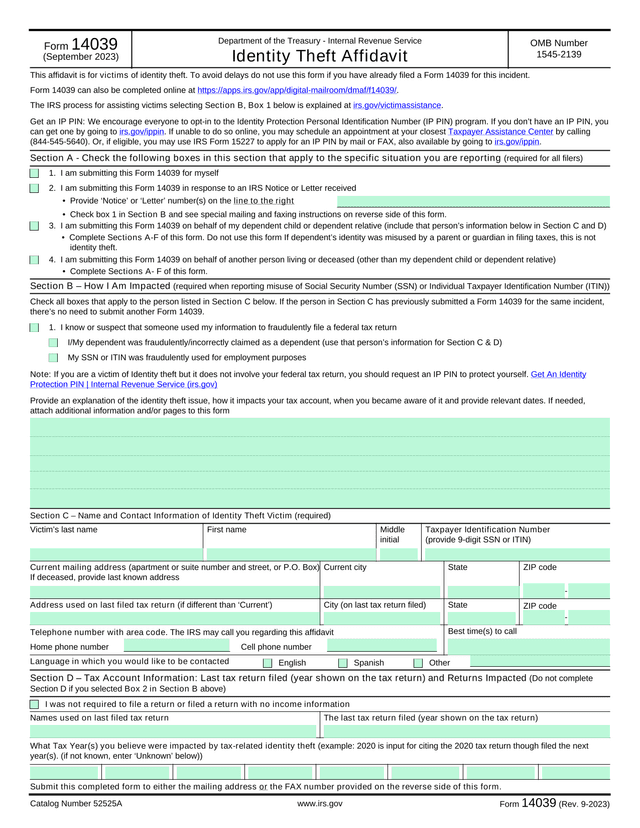 Form 14039 screenshot