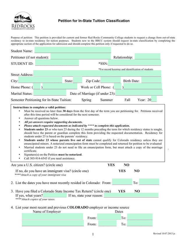 Petition For In State Tuition Classification screenshot