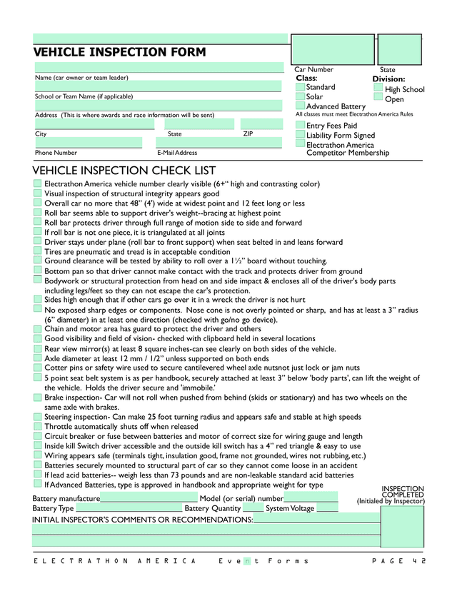 Vehicle Inspection Check List screenshot