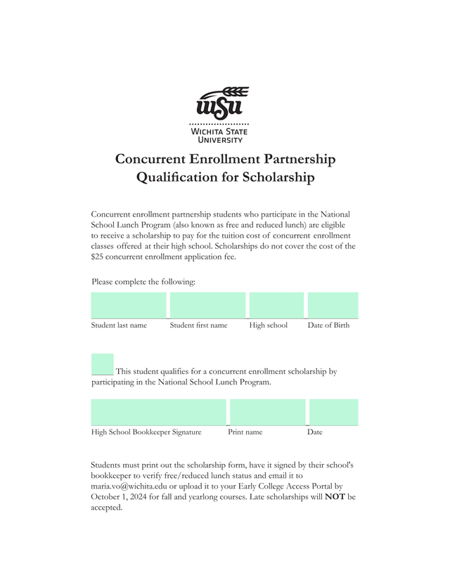 Concurrent Enrollment Partnership Scholarship Form screenshot