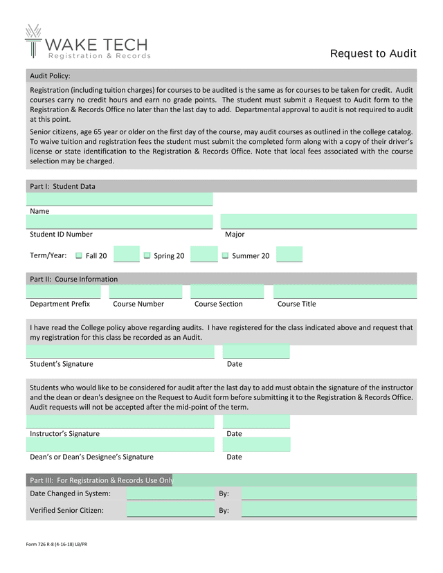 Request To Audit Form 726 R 8 screenshot