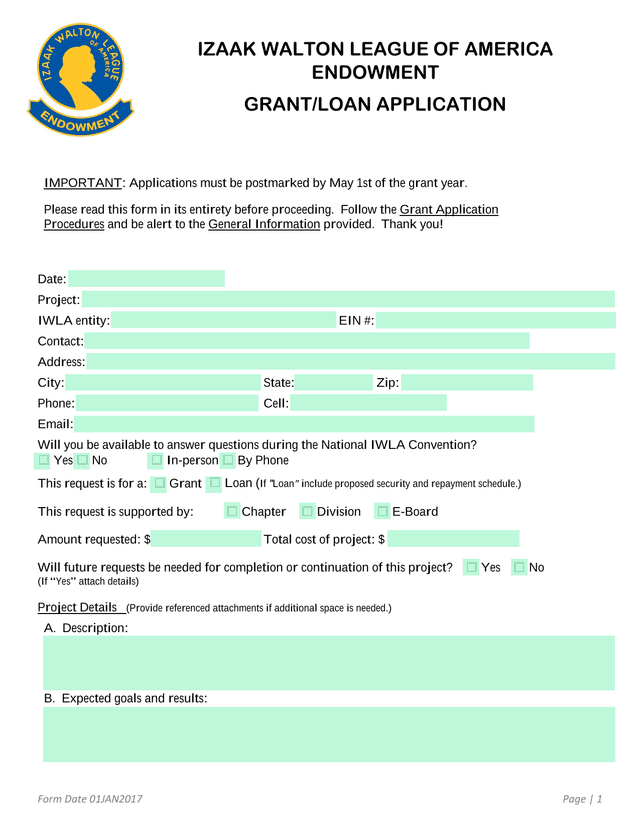 IZAAK WALTON LEAGUE OF AMERICA ENDOWMENT GRANTLOAN APPLICATION screenshot