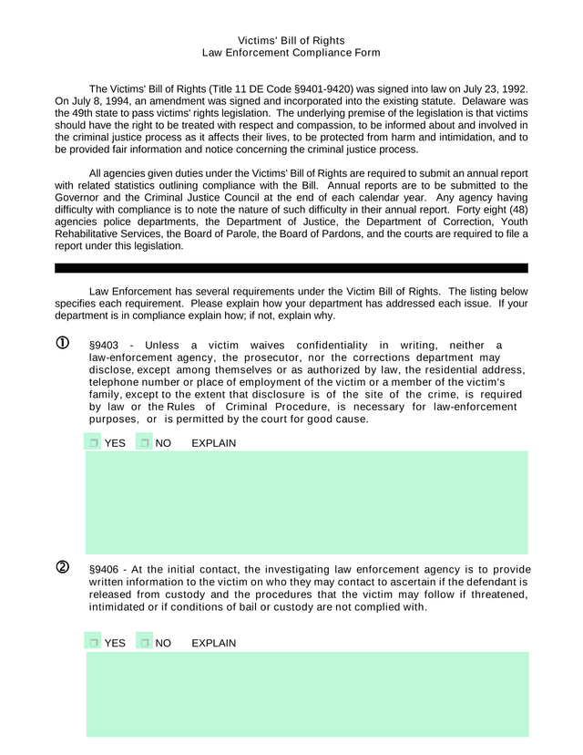 Victims Bill Of Rights Law Enforcement Compliance Form screenshot
