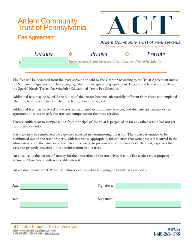 Fee Agreement screenshot