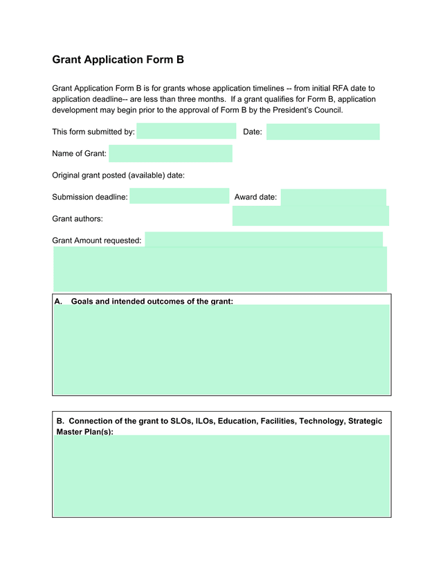Grant Application Form B screenshot