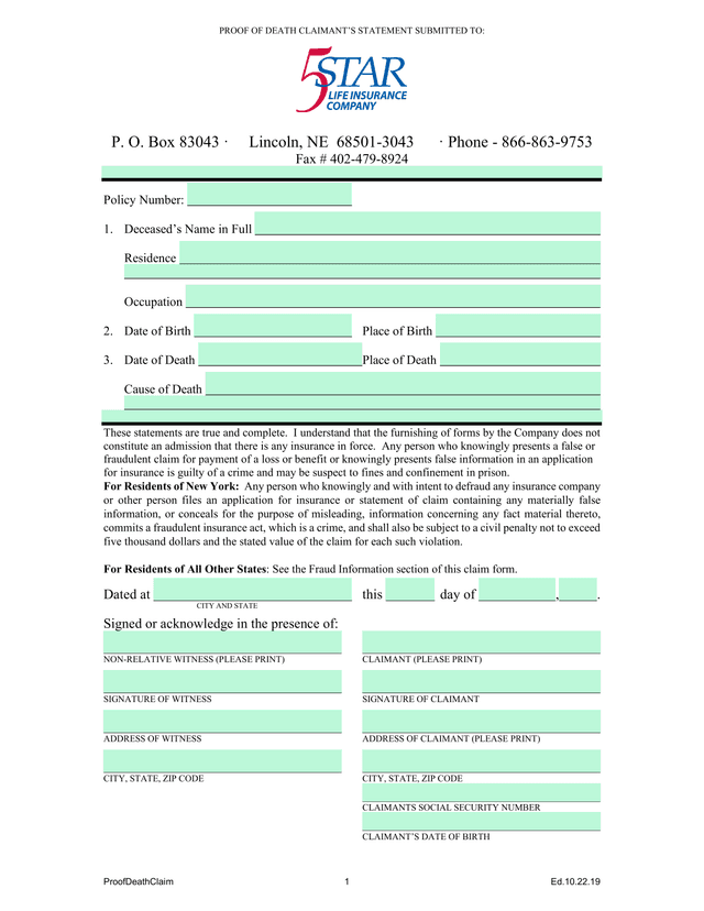 Proof Of Death ClaimantS Statement screenshot