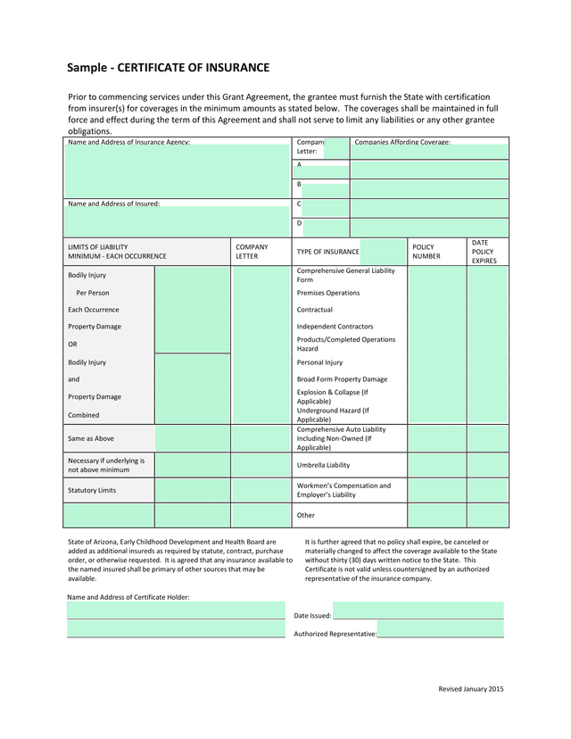 Sample   Certificate Of Insurance screenshot