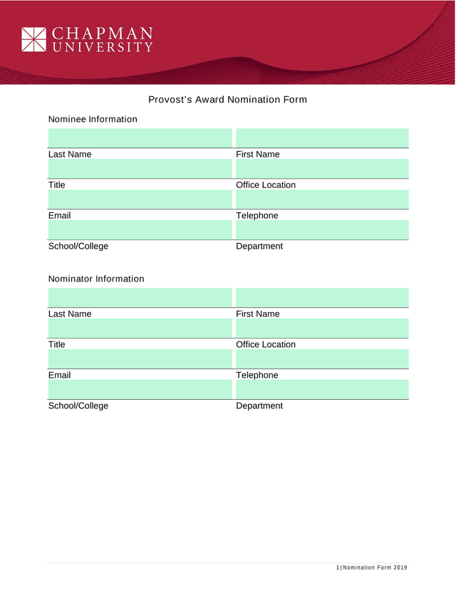 ProvostS Award Nomination Form 2019 screenshot