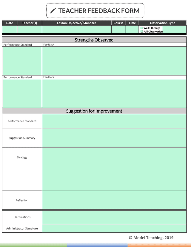 TEACHER FEEDBACK FORM screenshot