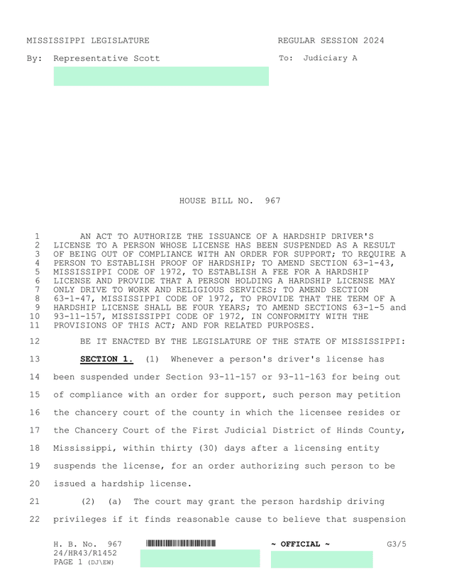 House Bill No. 967 screenshot