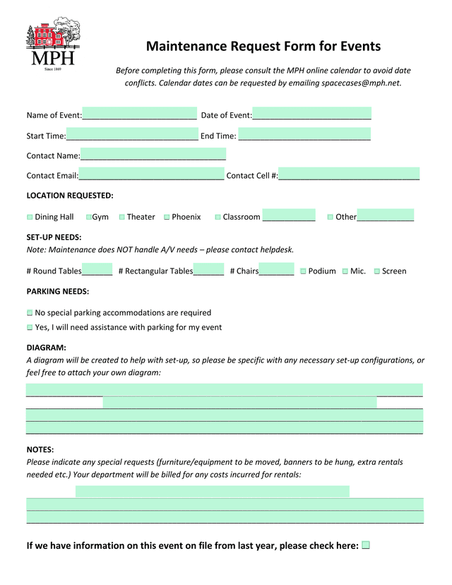 Maintenance Request Form For Events screenshot