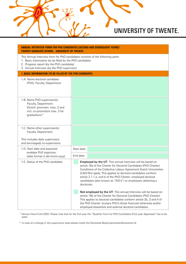 Annual Interview Form For PhD Candidates (Second And Subsequent Years) screenshot