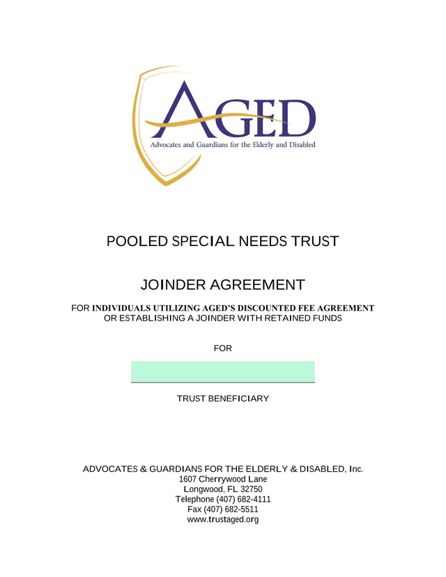 Pooled Special Needs Trust Joinder Agreement screenshot